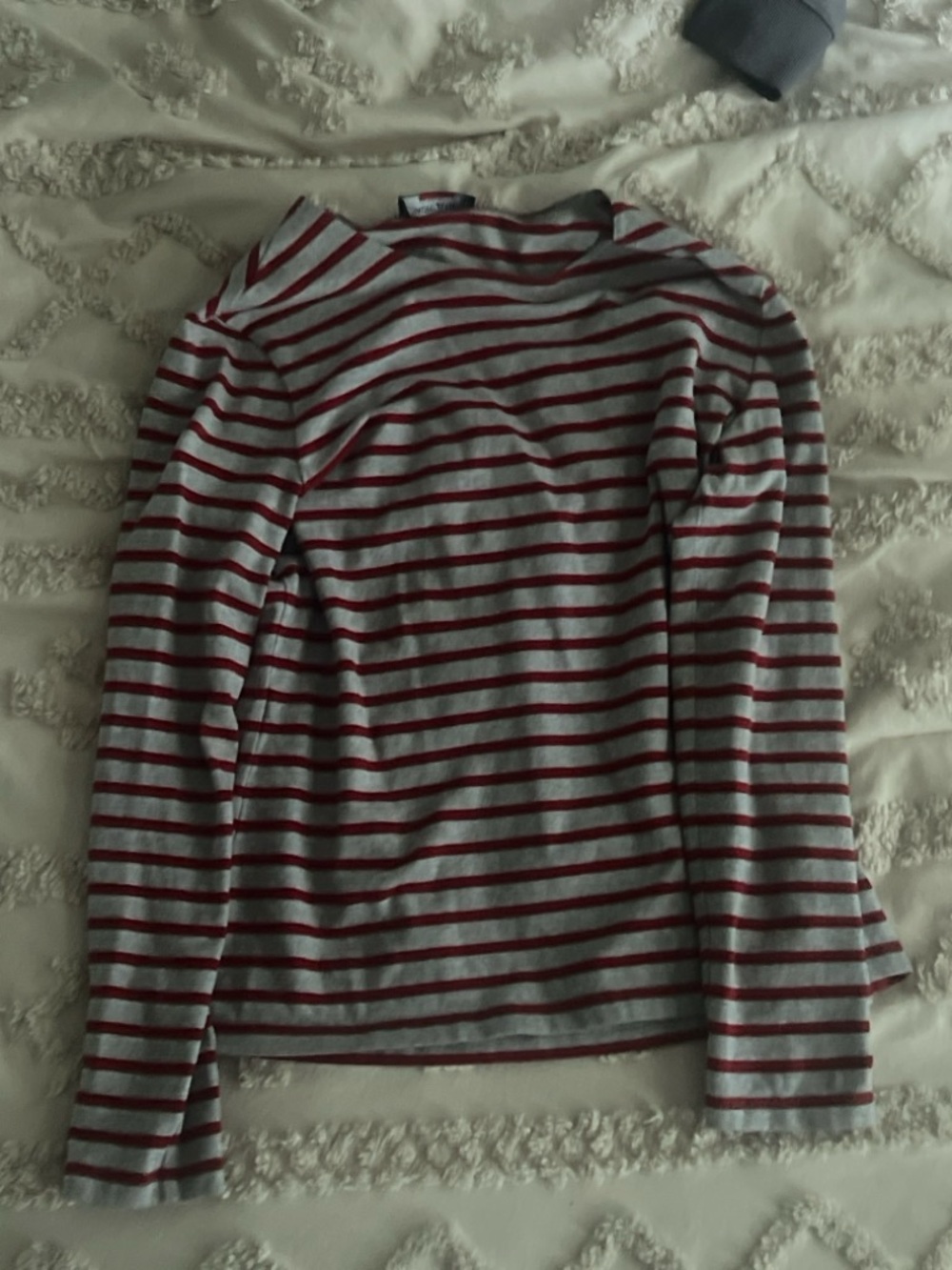 Saint James Red & Light Gray Striped Knit Top